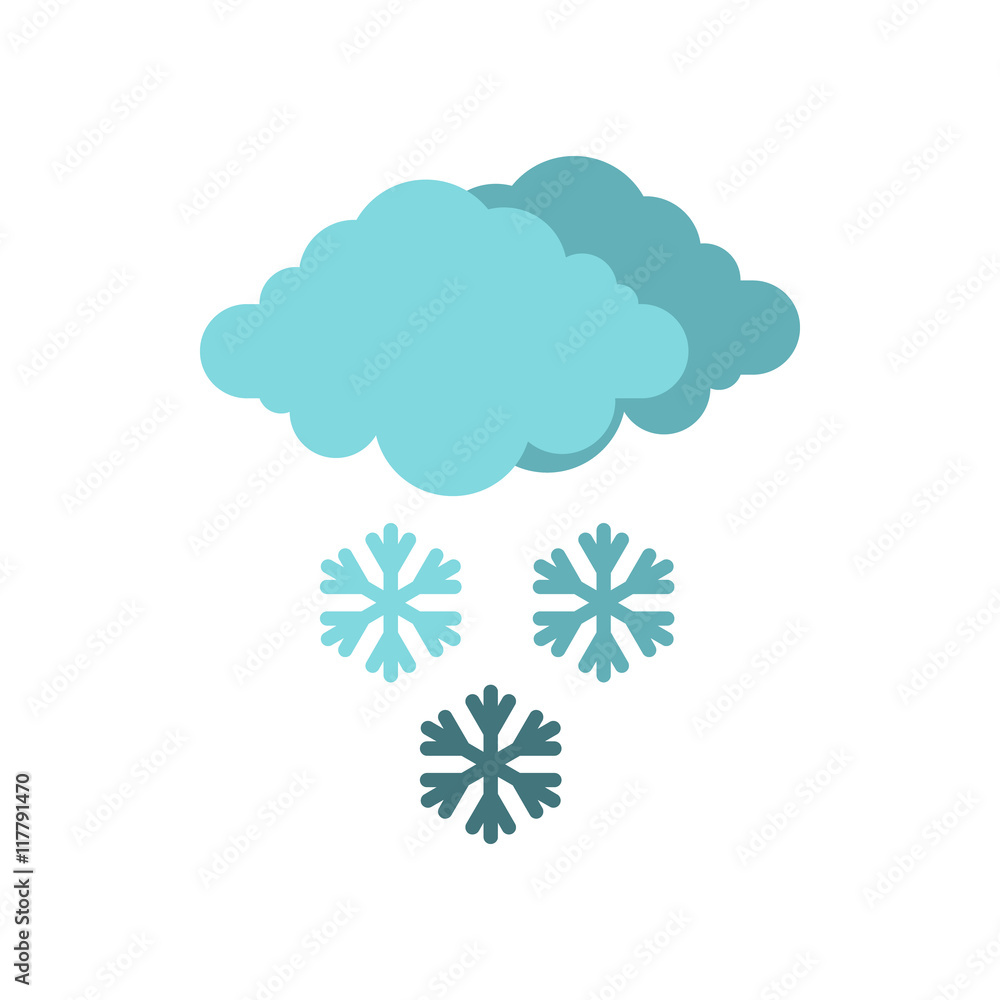 Clouds and snow icon in flat style isolated on white background. Weather symbol Clouds and snow icon in flat style isolated on white background. Weather symbol