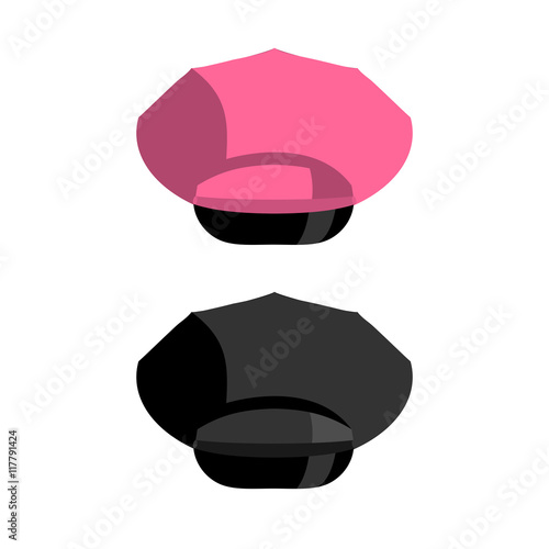 Black leather cap for BDSM. Pink leather cap. Headpiece on gay p