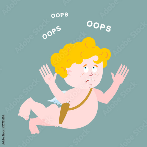 Surprised cupid says OOPS. Amur perplexed. Surprised angel. Illu