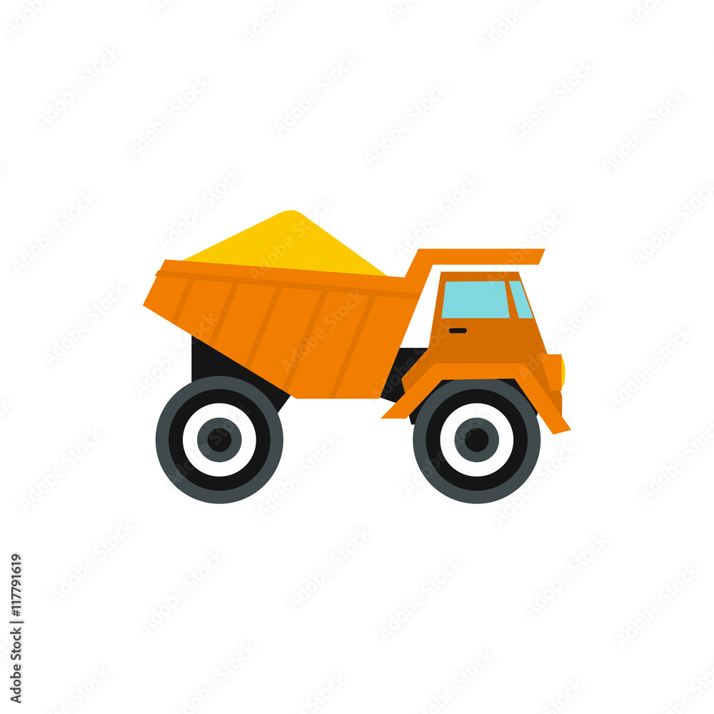 Machinery with sand icon in flat style isolated on white background. Transport symbol
