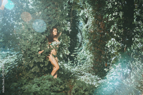 Fototapeta Naklejka Na Ścianę i Meble -  portrait of sensual girl in underwear leaf