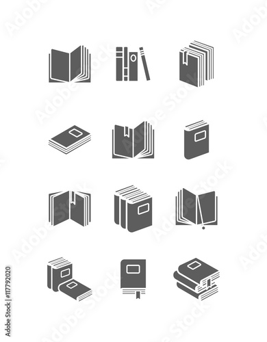 Books icon set for library design. Vector illustration