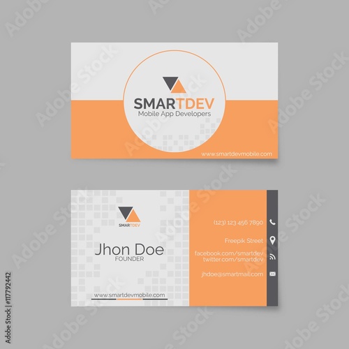 Business card template in orange and grey tones