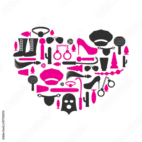 I love BDSM. Fetish icon set in heart shape. Emblem for fans of
