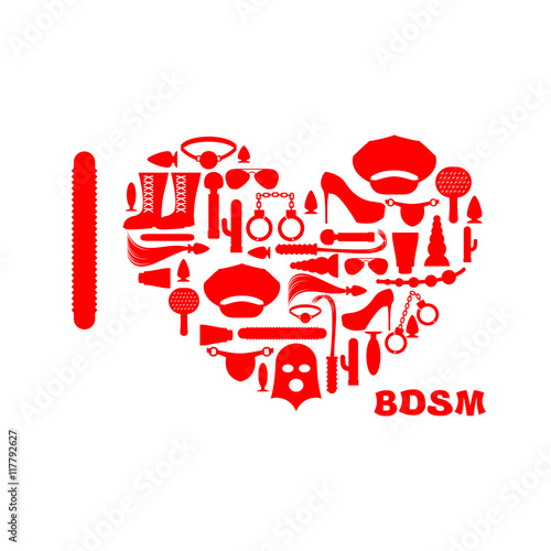 I love BDSM. Fetish icon set in heart shape. Emblem for fans of