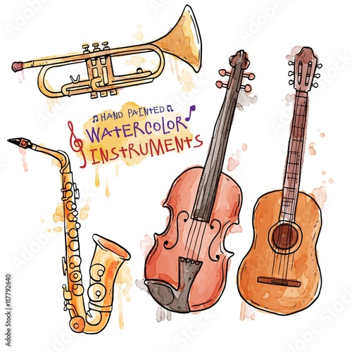 Hand painted watercolor instruments