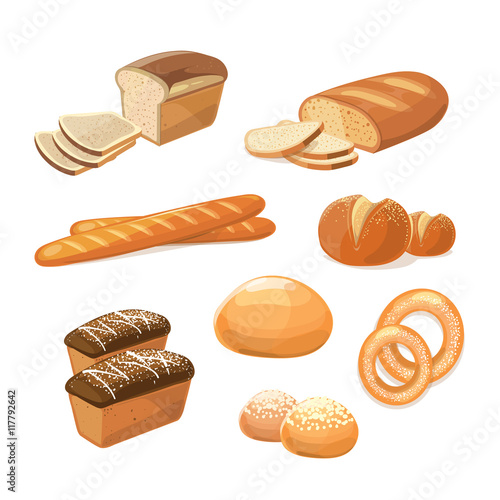 Bakery and pastry products various sorts of bread vector icons