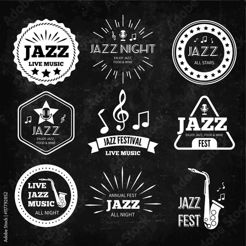 Retro jazz music badges
