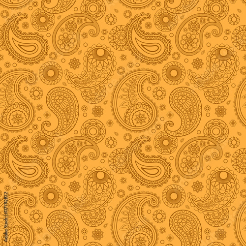 Fototapeta Naklejka Na Ścianę i Meble -  Yellow color arabic paisley pattern. Vector illustration