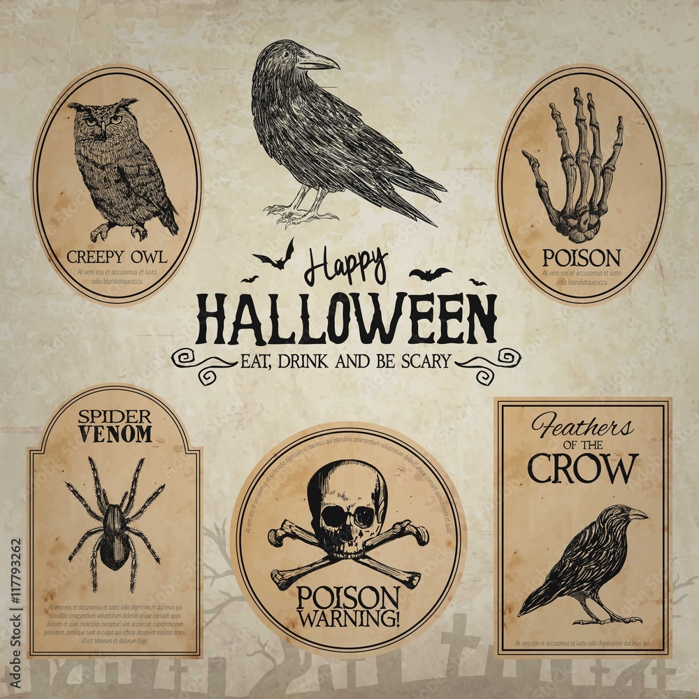 Fototapeta premium Hand drawn halloween badges