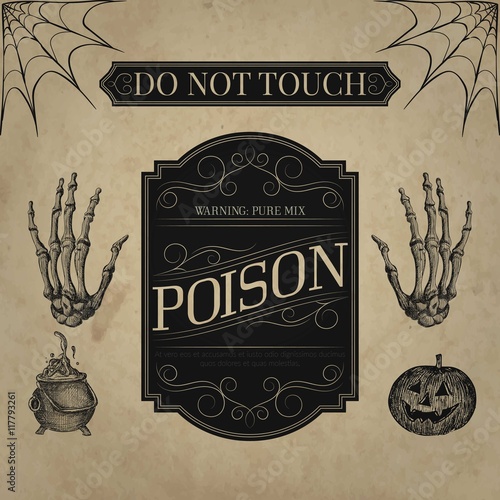 Retro halloween illustrations and badge