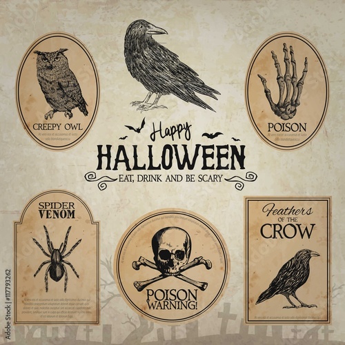Hand drawn halloween badges
