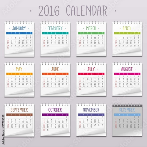 Colored 2016 calendar
