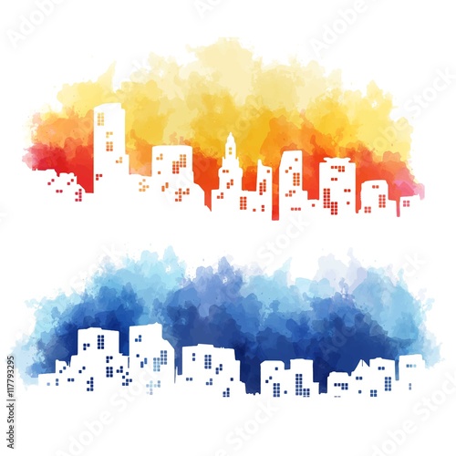 Watercolor city skyline