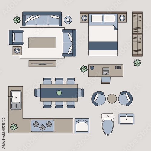 Home furniture in top view