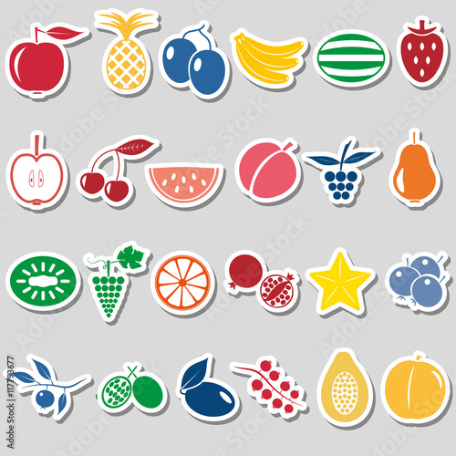 fruit theme color simple stickers icons set eps10