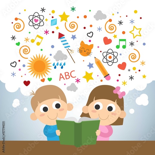 Kids reading a imaginative book