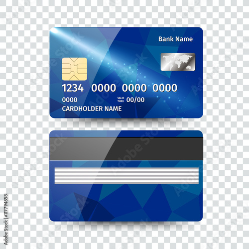 Realistic detailed credit card with abstract geometric design isolated on white background. Vector illustration EPS10