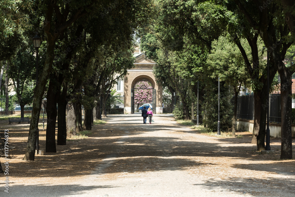 Fototapeta premium Walking route of the Villa Borghese Gardens Park . Rome, Italy