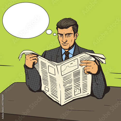 Man reading newspaper pop art vector illustration