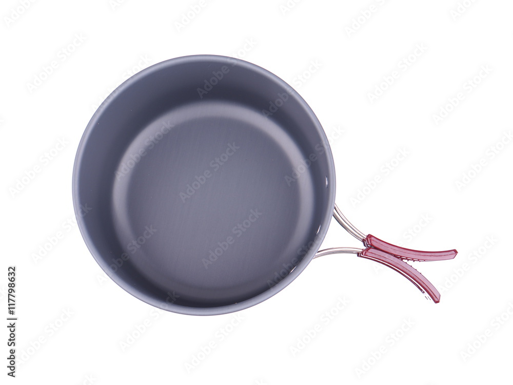 pan with a foldable handle on a white background pan with a foldable handle on a white background