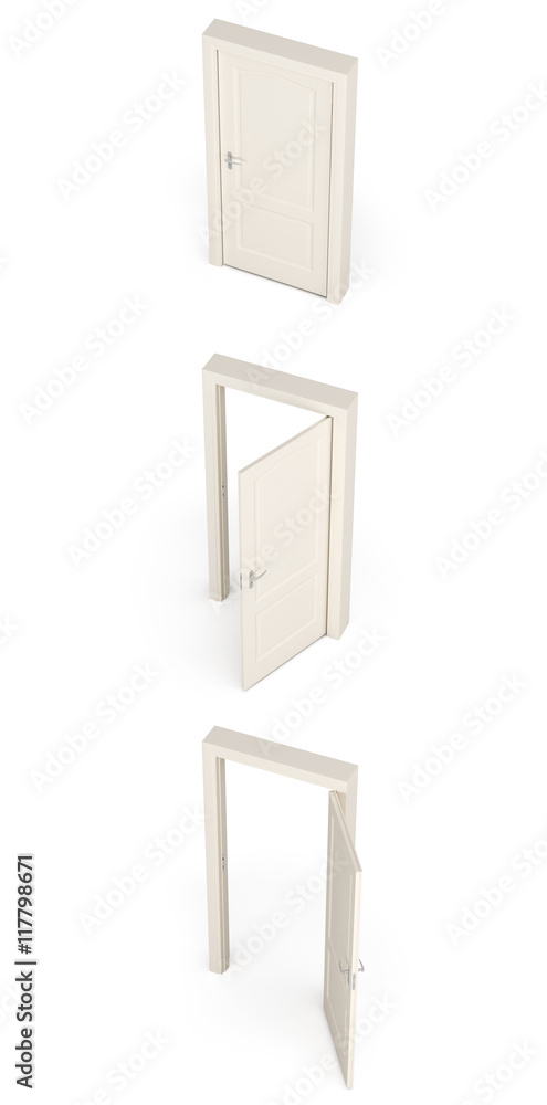 Open and closed doors Isolated on White Background.
bird's eye view. Open and closed doors Isolated on White Background.
bird's eye view.