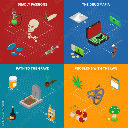 Drugs Addiction Concept Icons Set 