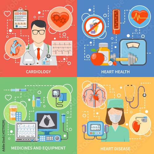 Cardiology Flat 2x2 Icons Set