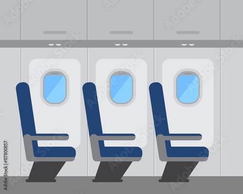 Aircraft interior with windows and seats, vector illustration
