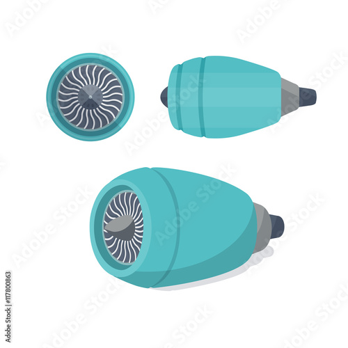 Aircraft engine unit turbine set. Flat illustration.