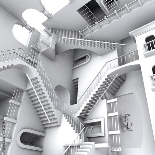 Canvastavla 3D illustration of Escher's inspired stairs