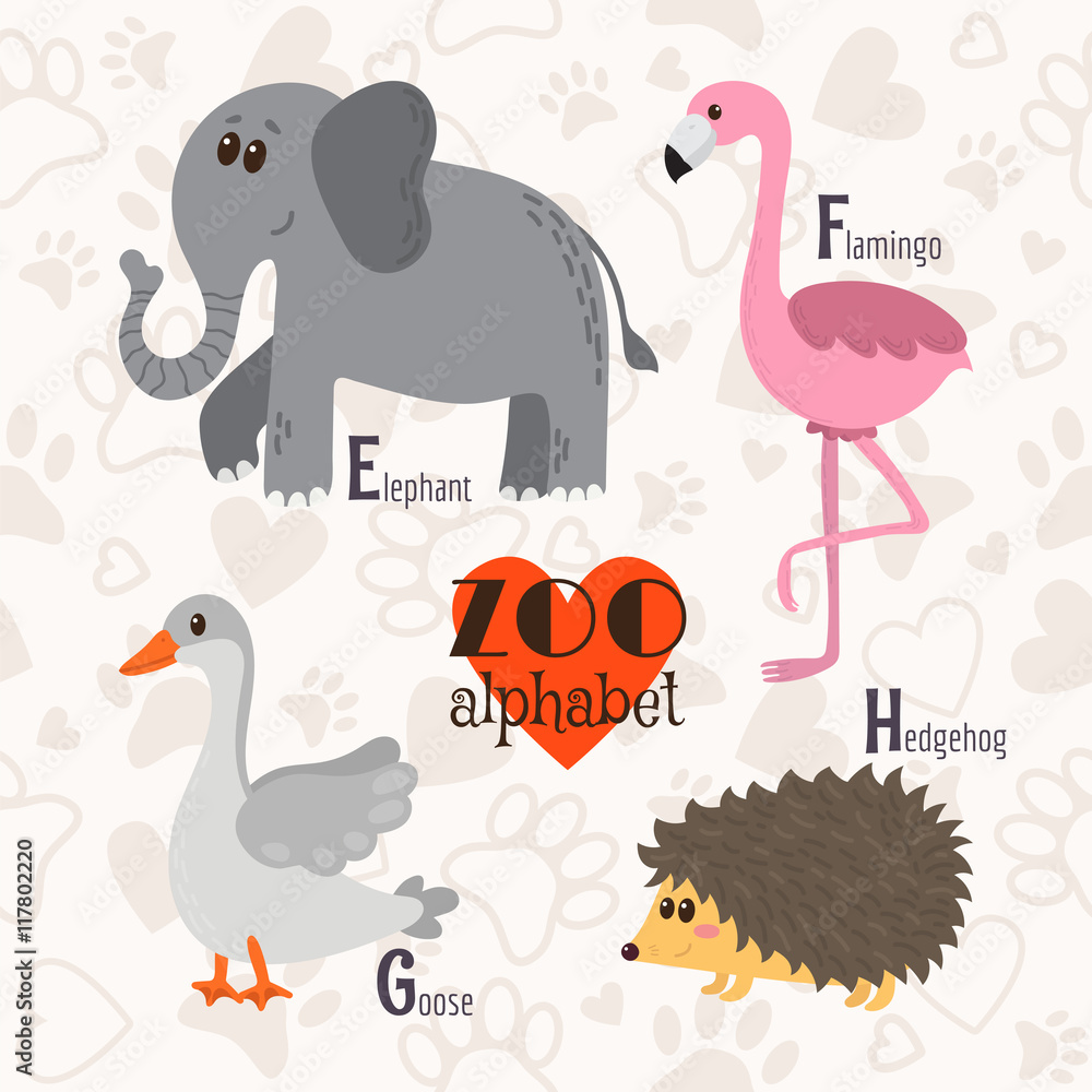 Zoo alphabet with funny animals. E, f, g, h letters. Elephant, f Stock  Vector | Adobe Stock