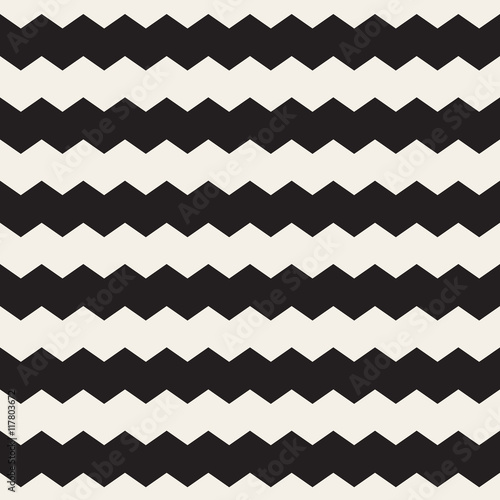 Vector Seamless Black and White ZigZag Horizontal Lines Geometric Pattern