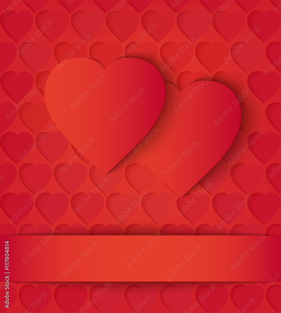 Two paper hearts card on red Two paper hearts card on red