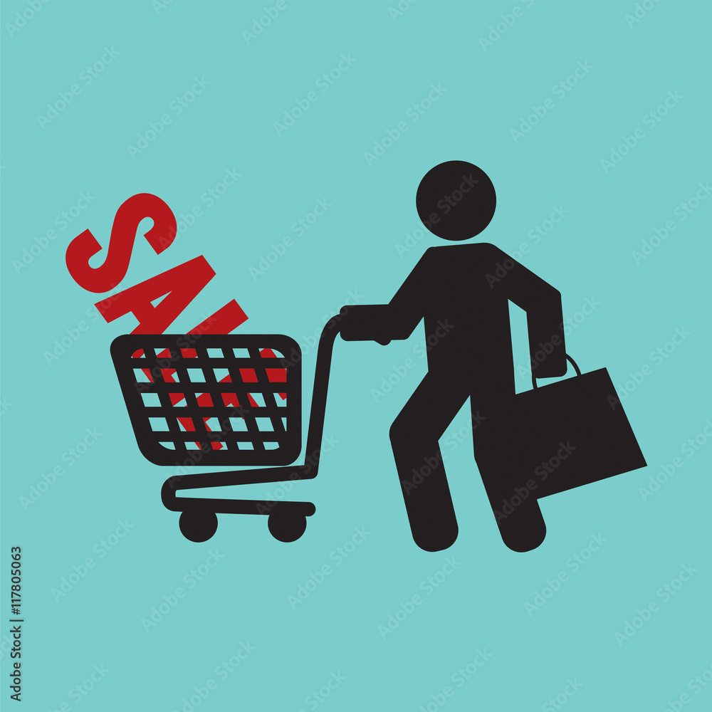Shopper With Shopping Cart Symbol Vector Illustration Shopper With Shopping Cart Symbol Vector Illustration