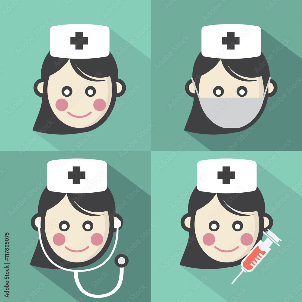 Flat Design Nurse Icon With Long Shadow Effect Vector Illustration Flat Design Nurse Icon With Long Shadow Effect Vector Illustration