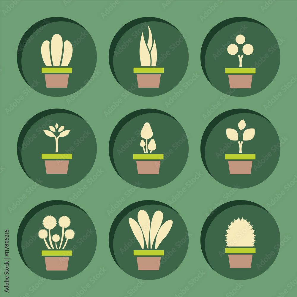Set Of Pot Plants Symbol Vector Illustration Set Of Pot Plants Symbol Vector Illustration