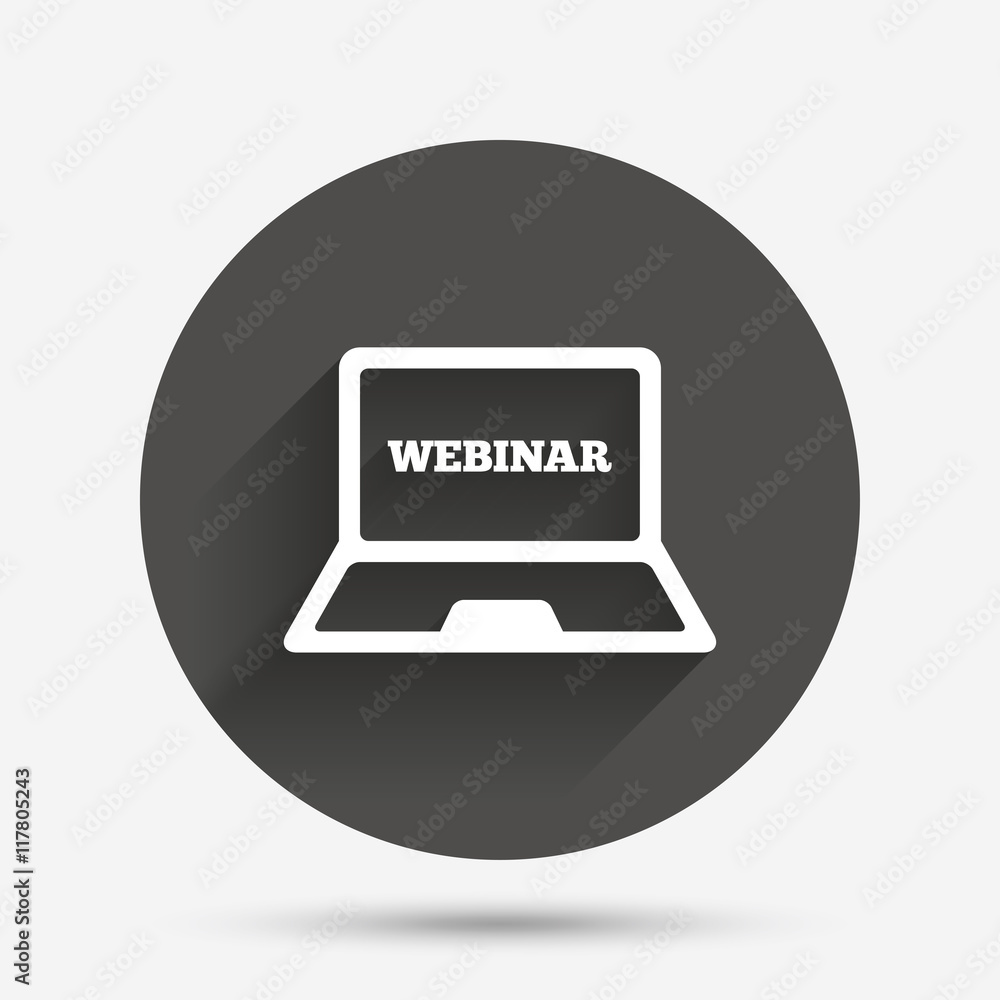 Webinar laptop sign icon. Notebook Web study. Webinar laptop sign icon. Notebook Web study.