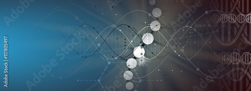 dna and medical and technology background. futuristic molecule structure presentation
