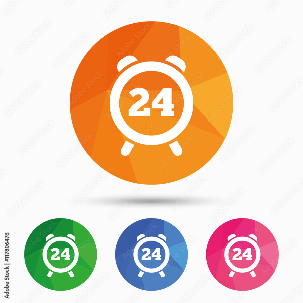 24 hours time sign icon. Clock alarm symbol. 24 hours time sign icon. Clock alarm symbol.