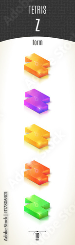 Tetris Z-form shiny 3D-part on white background set in different