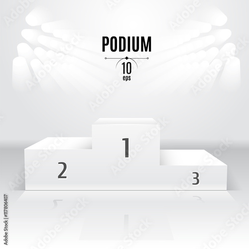 White 3D-podium template. Exhibition place. Designated after the
