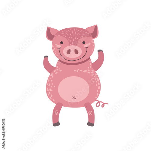 Pink Pig Standing On Two Legs