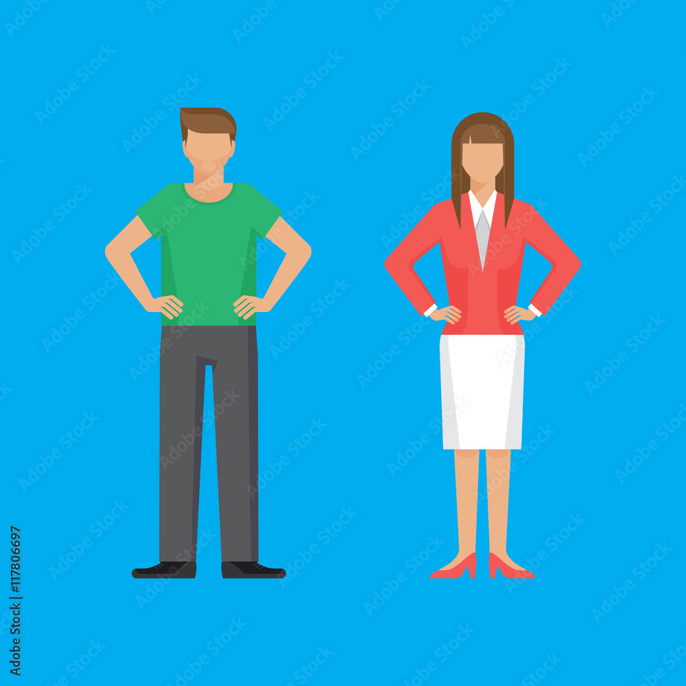 Man and woman are standing holding arms akimbo