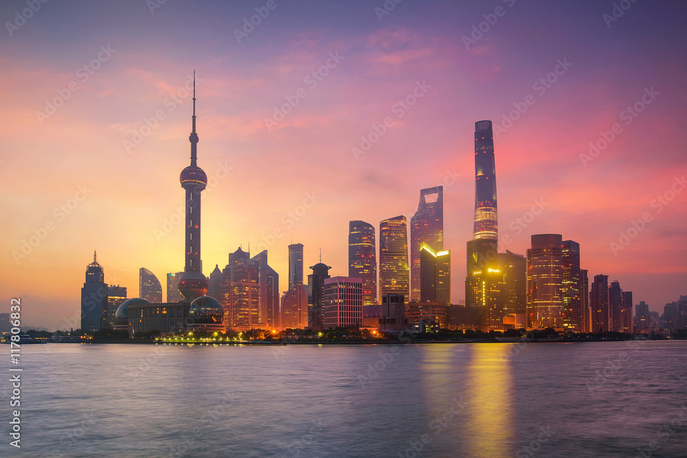 Fototapeta Pudong Skyline at sunrise in shanghai