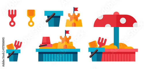 Illustration of a sandbox in flat style.