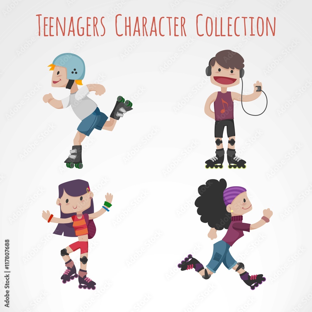 Roller skater teenagers character collection Roller skater teenagers character collection