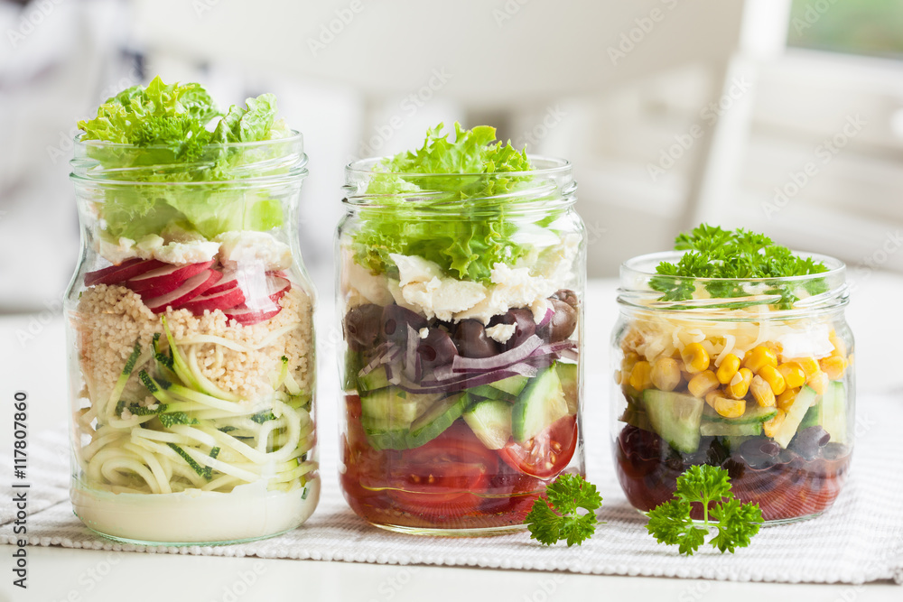 healthy vegetable cheese salad in mason jars healthy vegetable cheese salad in mason jars