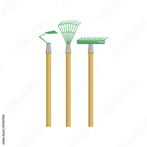 Set Of Gardening Equipment With Rake And Chopper