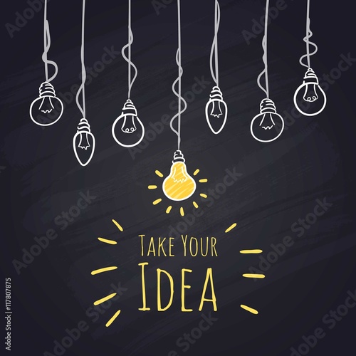 Sketchy hanging light bulbs on blackboard